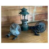 Vintage Coleman 220 Lantern w/ Two Portable Fans