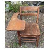 Antique Wooden Classroom Desk Chair w/ Writing