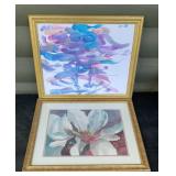 Framed Floral Artwork Magnolia Blossom & Abstract