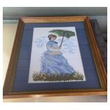 Framed Vintage Needlepoint Embroidery of Lady