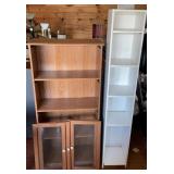 Oak Finish Media Cabinet / Bookcase with Glass