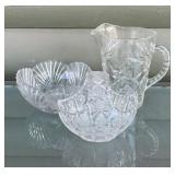 Pressed Glass Basket, Bowl & Pitcher, Pitcher is