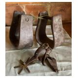 Western Saddle Stirrups with Vintage Cowboy Spur