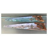 2 Decorative Hand-Painted Hand Saw Wall Clocks,