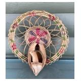 Handcrafted Woven Fiber Wall Hanging, Carved