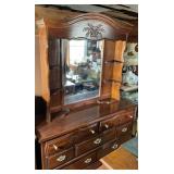 Vintage Cherry-Finish Dresser with Mirror, C