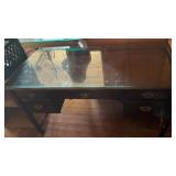 Traditional Executive Desk with Glass Top & Brass