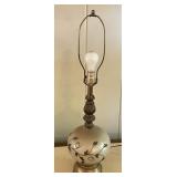 Vintage White Milk Glass Table Lamp Applied Metal