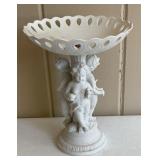 Vintage White Bisque Porcelain Cherub Pedestal