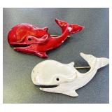 Vintage Zentall Mexico Enameled Whale Brooches ï¿½