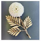 Vintage Large Faux Pearl Floral Spray Brooch Gold