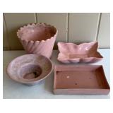 Lot of 4 Vintage Pink Ceramic Planters, Bowls &