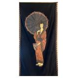 Vintage Asian Silk Velvet Wall Hanging ï¿½ Geisha