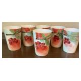 6 Antique Hand-Painted Cherries Porcelain Tumblers