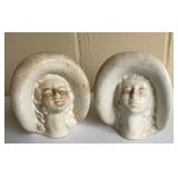 Vintage Pair Art Deco Style Lady Head Wall Pocket