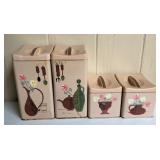 Vintage Ransburg Pink Metal Kitchen Canister Set