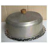 Vintage Glass Cake Stand with Aluminum Dome Cover