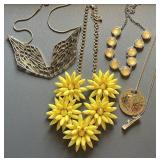 Floral Bib, Geometric, Faux Amber & Hammered