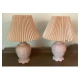 2 Vintage Pink Satin Glass Boudoir Accent Table