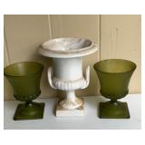 Pair of Vintage Olive Green Footed Glass Planters