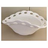 Vintage White Milk Glass Open Lace Edge Fruit