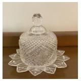 Vintage Cut Glass Covered Candy Dish lid, Floral