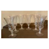 6 Vintage Etched Floral Rose Vine Stemmed Crystal