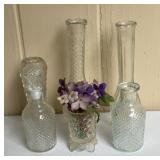 Vintage Clear Pressed Glass Decanters, Bud Vases