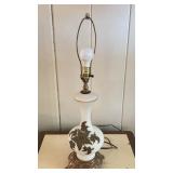 Vintage White Milk Glass Table Lamp Cast Metal