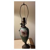 Hand-Painted Floral Porcelain Table Lamp Antique