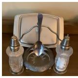 Vintage Etched Glass Salt & Pepper Shakers with