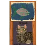 Pair of Original Folk Art Acrylic Paintings on