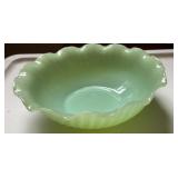 Vintage Jadeite Green Milk Glass Ruffled Rim Swirl