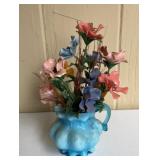 Vintage Blue Art Glass Pitcher Vase with