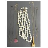 Multi Strand White Bead, Rhinestone Heart &