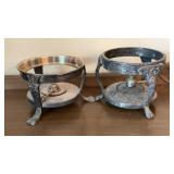 2 Vintage Silverplated Footed Food Warmers with
