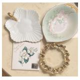 Gresco Gold Gilt Glass Trinket Bowl, Hand Painted
