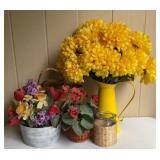Decorative Basket, Yellow Metal Pitcher,
