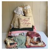 Vintage Linens & Home Decor Lot with Pink Ruffled