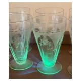 9 UV GLOW Etched Glass Footed Tumblers, 5.5