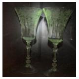 5 UV GLOW Etched Glass Water Goblets with Faceted
