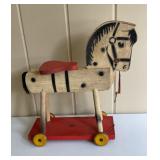 Vintage Fisher-Price Toys Wooden Pull Horse on