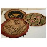 Lot of 3 Vintage Hand-Hooked Wool Floral & Folk
