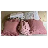 Assorted bed skirts, sheets, pillow cases