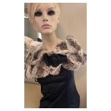 Vintage Fur Capelet Stole with Rhinestone