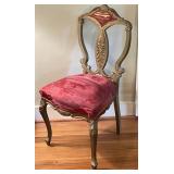 Vintage Carved Green Man Dining Side Chair w/ Red