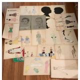Vintage Signed Nancy Burrows hand sketch art. 17