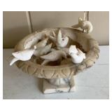 Carved Marble Birdbath with Hand-Carved Alabaster