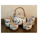 OMC Bamboo Pattern Ceramic Tea Set with Teapot &