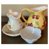Vintage pitcher and bowl plate, with a flower